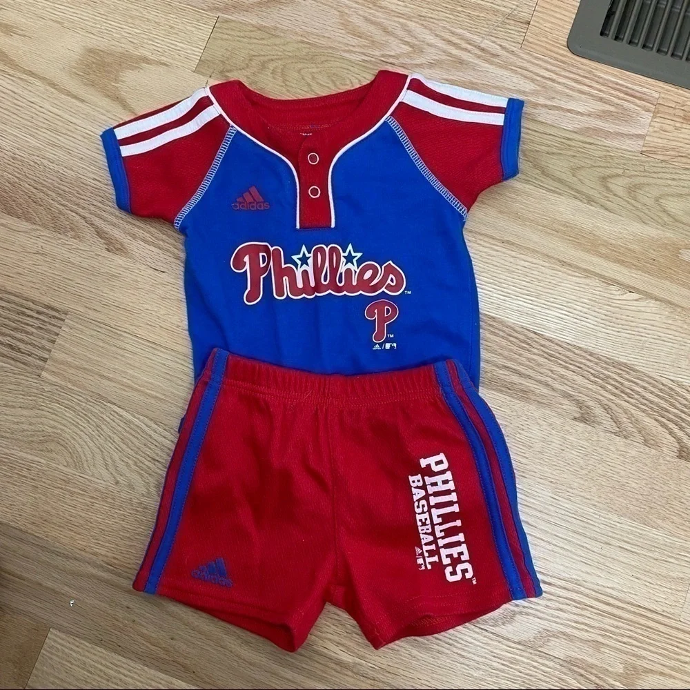 Phillies Shorts Onesie Outfit 0-3 mos Red White